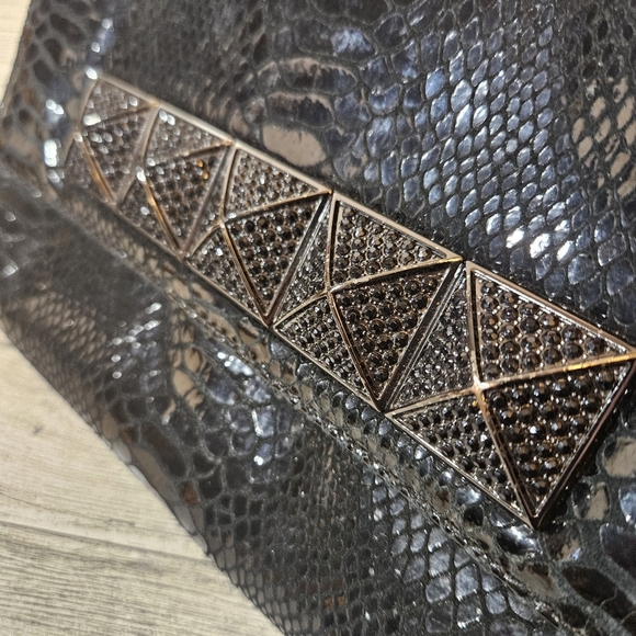 Michael Kors Metallic Black Python Effect Leather Flap Clutch Bag *Missing Strap - Picture 10 of 12